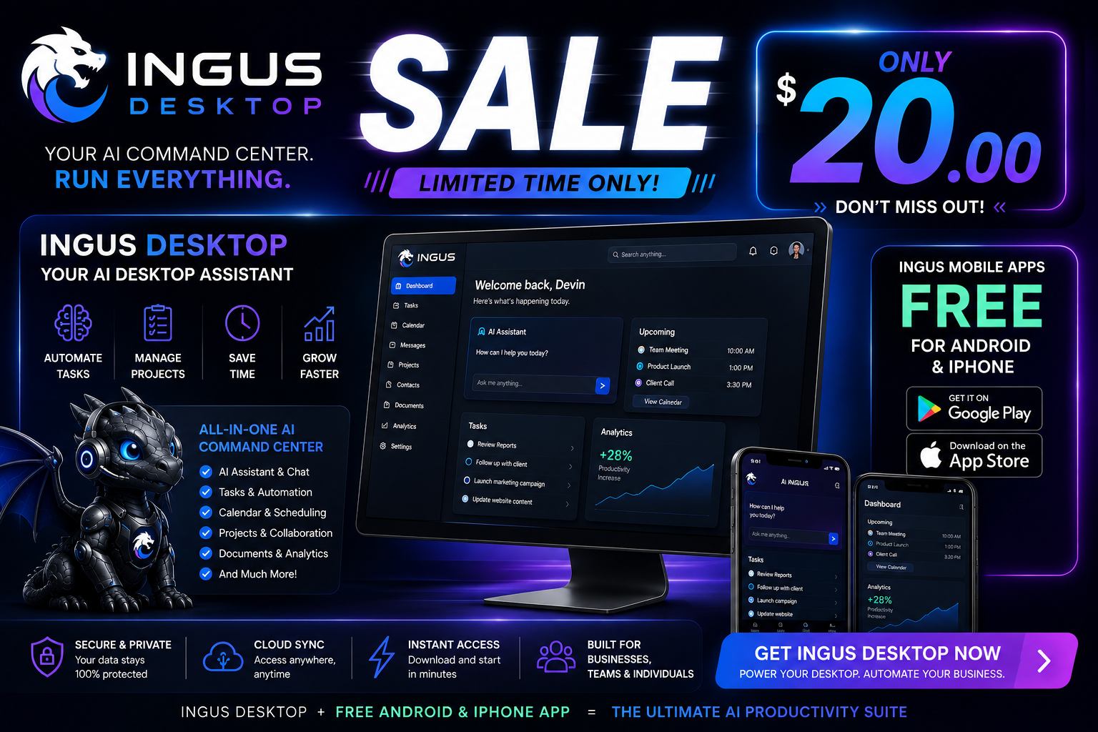 INGUS Desktop — your AI command center. Run everything.